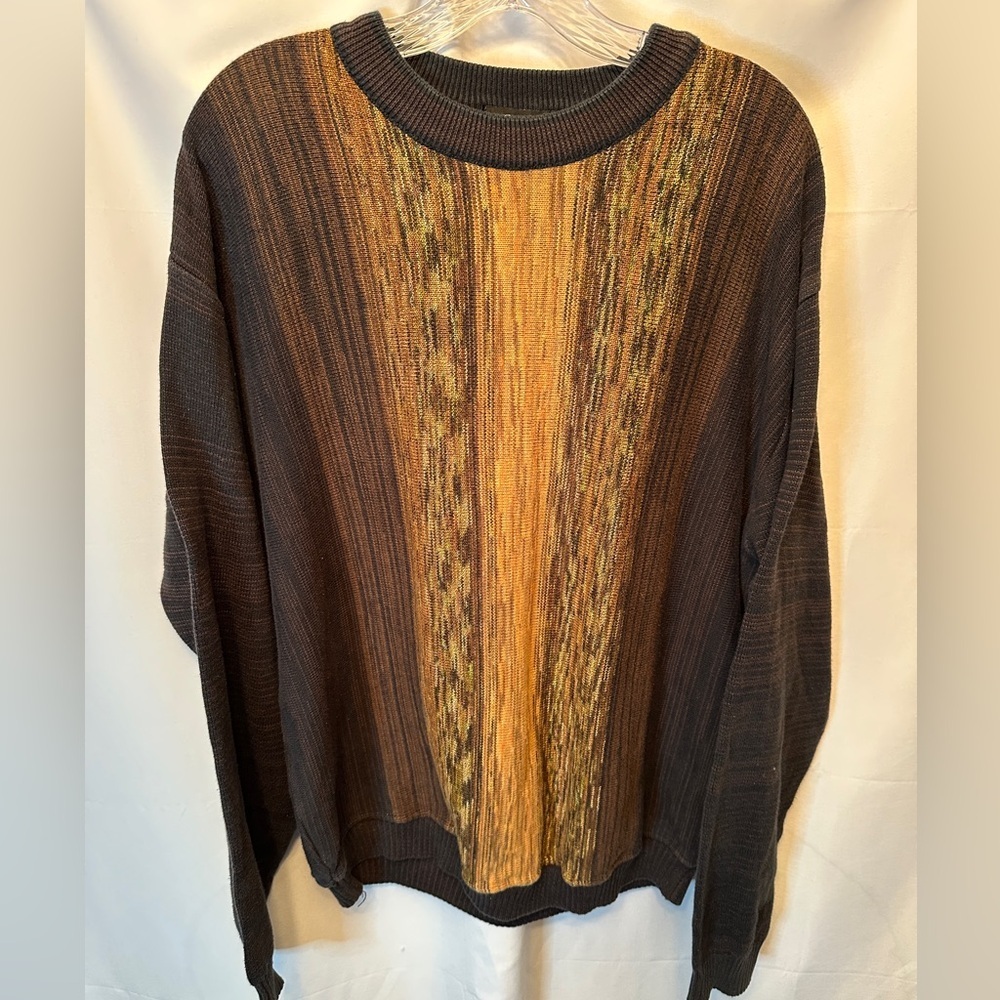 Vintage Tosani Canada Size XL‎ Knit Sweater Brown Tan Ombre Vertical Stripes